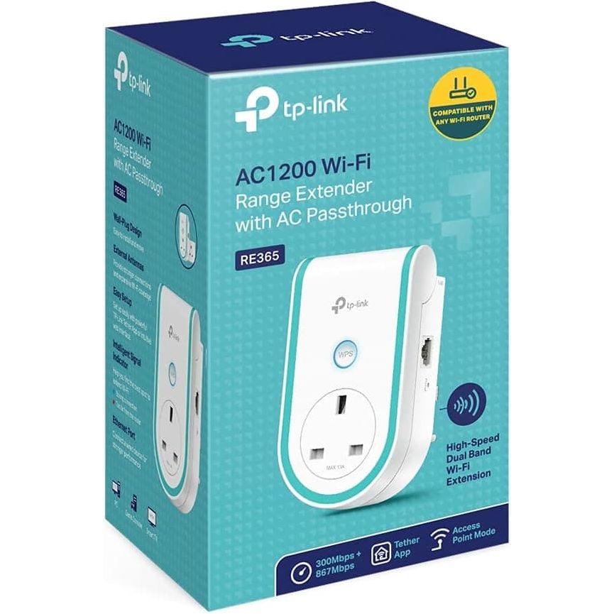 Buy TP-Link,TP-Link RE365 AC1200 Mbps Wi-Fi Range Extender with AC Passthrough, Broadband/Wi-Fi Extender, Wi-Fi Booster/Hotspot with Ethernet Port, Plug and Play, Smart Signal Indicator, UK Plug - Gadcet UK | UK | London | Scotland | Wales| Near Me | Cheap | Pay In 3 | Network Cards & Adapters